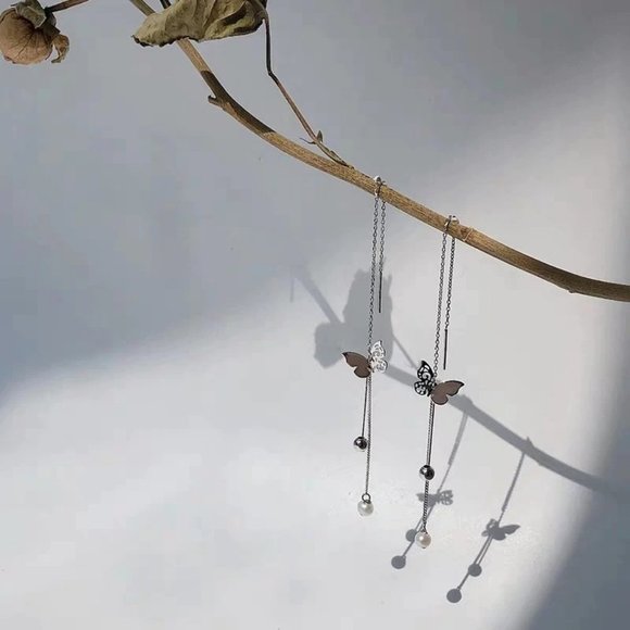 *NEW 925 Sterling Silver Pearl Butterfly Earrings - Picture 4 of 8